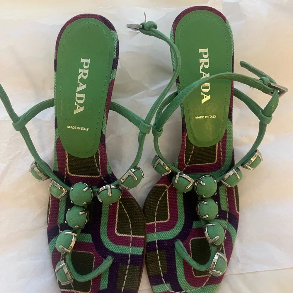 Prada Green Suede Kitten Heel Sandals - Picture 8 of 10